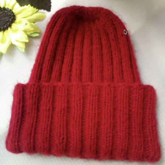 Handmade Red Knitted Wool Beanie
