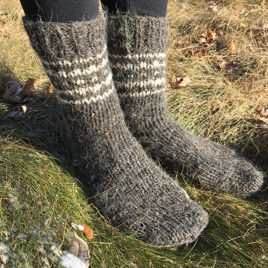 Hand Knit Wool Socks – Thick Organic Sheep-Wool Bed Socks for Women (Size 10–12)
